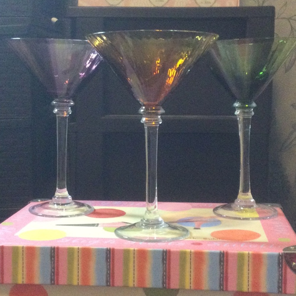 Set of Three Iridescent Martini Glasses